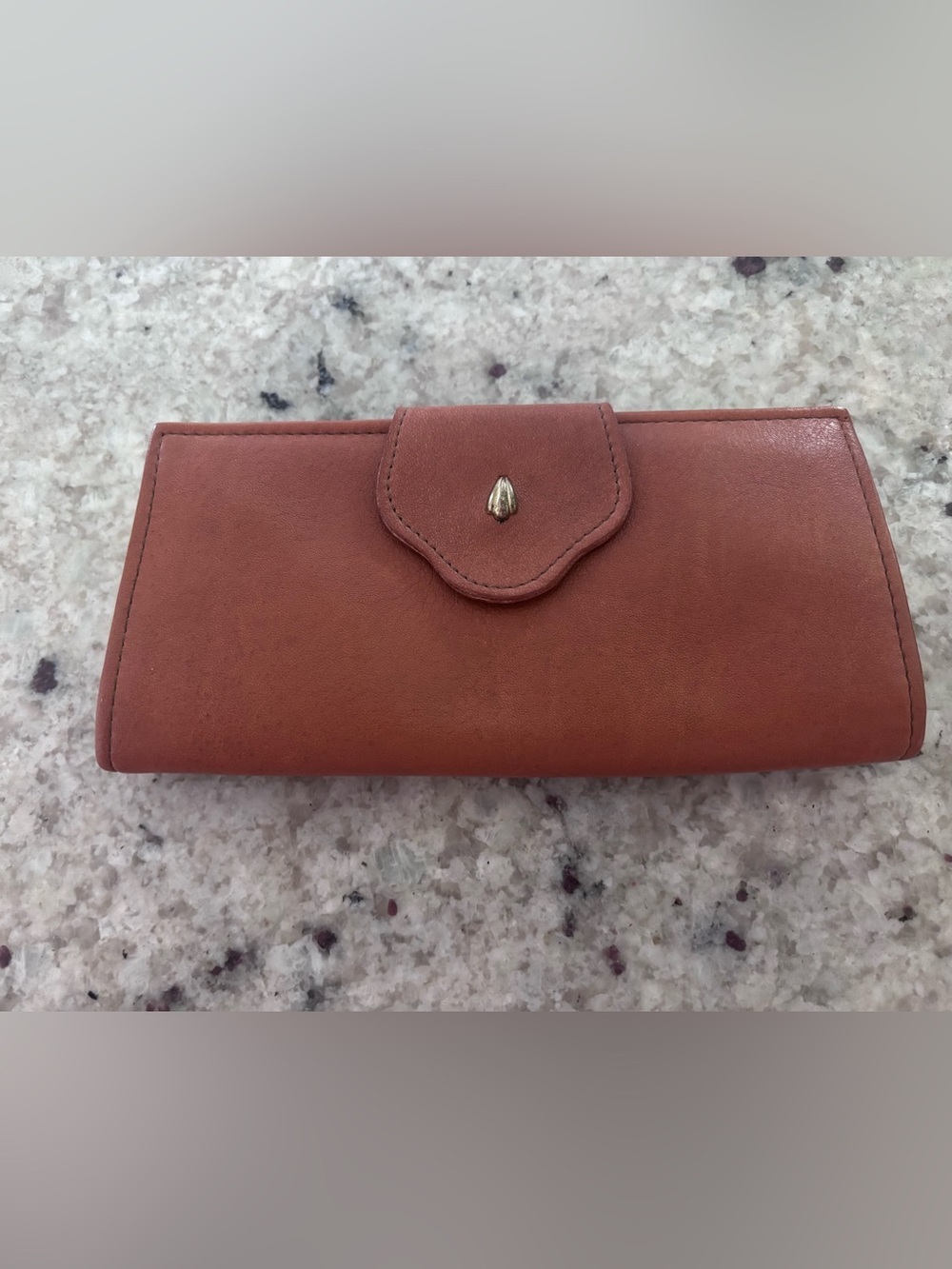 Vintage Buxton Cognac Brown Leather Kiss Lock Wallet Checkbook Clutch